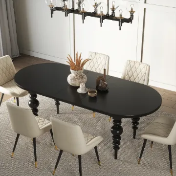 Show details for Elegant Black Oval Dining Table with Sculpted Legs Picture of Elegant Black Oval Dining Table with Sculpted Legs