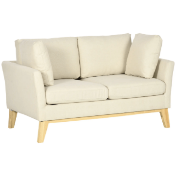 Show details for Arvella Scandinavian 2-Seater Sofa – Beige Linen with Natural Wood Base Picture of Arvella Scandinavian 2-Seater Sofa – Beige Linen with Natural Wood Base