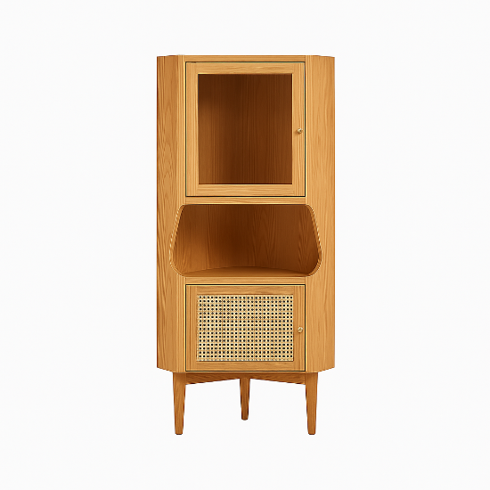 Picture of Hutch Natural Corner Cabinet 2-Door with Rattan
