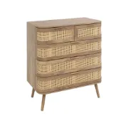 Alina – Curved Edge Rattan Wood 5-Drawer Chest