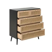 Mireya – 5-Drawer Chest in Natural Wood & Rattan Elegance