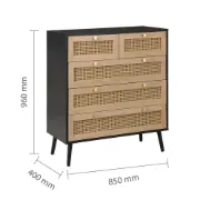 Mireya – 5-Drawer Chest in Natural Wood & Rattan Elegance