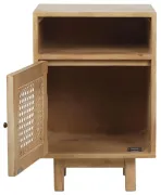 Zoya –Natural Wood Rattan Bedside Cabinet with Door & Open Shelf