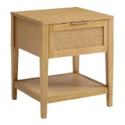 Lina Side Table – Natural Wood with Rattan Front