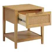 Lina Side Table – Natural Wood with Rattan Front