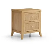 Rhea Natural woos & Rattan - Nightstand with 2 Drawers