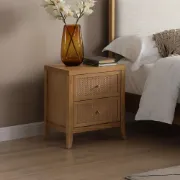 Rhea Natural woos & Rattan - Nightstand with 2 Drawers
