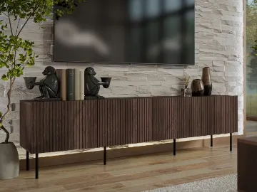 Show details for Solaro – Slatted Wood TV Stand with Metal Legs Picture of Solaro – Slatted Wood TV Stand with Metal Legs