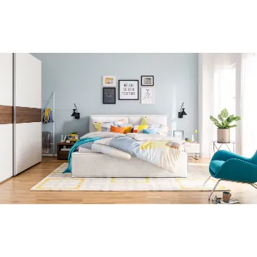 Show details for Nara – Natural wood bed frame upholstered in natural linen fabric Picture of Nara – Natural wood bed frame upholstered in natural linen fabric