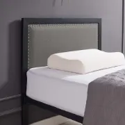 صورة سرير مونرو المصنوع من الخشب الطبيعي والمعدن مع لوح رأس منجد