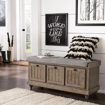 Picture of Granger Natural Wood Storage Bench – With Cushion Seat