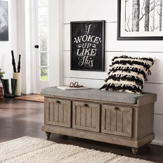 Picture of Granger Natural Wood Storage Bench – With Cushion Seat