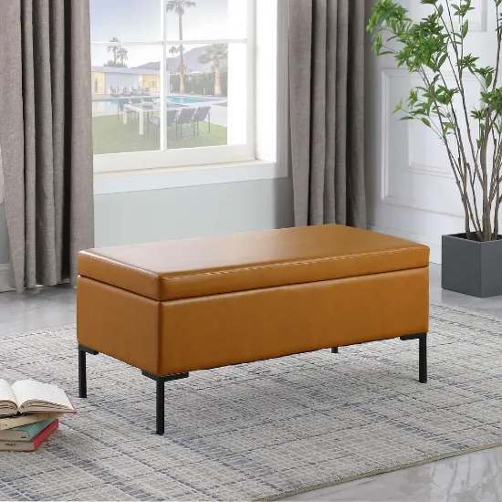 Picture of Lazio Natural Wood Storage Bench – Sleek Design with Metal Legs