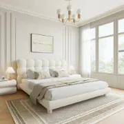 Picture of Cloudelle Natural Wood Upholstered Bed –  with Soft Curves