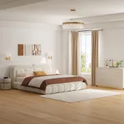 Picture of Puffelle Upholstered Bed – Cloud Form &Natural Wood Base