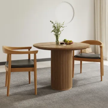 Show details for Merso Round Dining Table – Fluted Base & Natural Wood Top Picture of Merso Round Dining Table – Fluted Base & Natural Wood Top