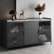Picture of Caven Display Sideboard – Natural Wood with Glass Doors & Marble Top