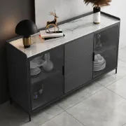 Picture of Caven Display Sideboard – Natural Wood with Glass Doors & Marble Top