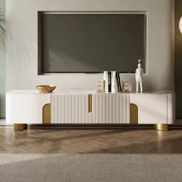 Show details for Veloro Fluted TV Stand – Gold Touch & Marble Elegance Picture of Veloro Fluted TV Stand – Gold Touch & Marble Elegance