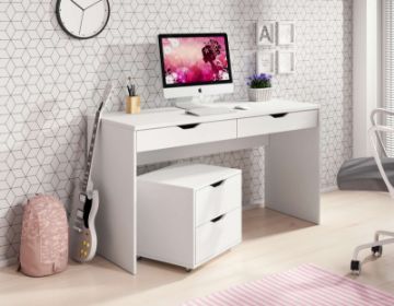 Show details for Vira Natural Wood Desk – White Finish with 2 Drawers Picture of Vira Natural Wood Desk – White Finish with 2 Drawers