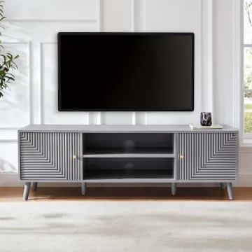 Show details for Mira Natural Wood TV Stand – Geometric Design Picture of Mira Natural Wood TV Stand – Geometric Design
