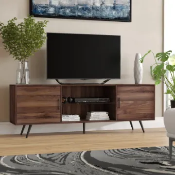 Show details for Marlow Natural Wood TV Unit – Dual Cabinets & Open Shelf Picture of Marlow Natural Wood TV Unit – Dual Cabinets & Open Shelf
