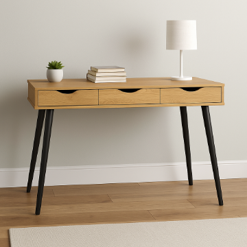 Show details for Astro – Modern Desk with Three Drawers Natural Wood Picture of Astro – Modern Desk with Three Drawers Natural Wood