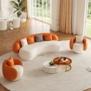 Aurélie Sofa Set – Curved Sofa & 2 Armchairs with Modern Design and Swivel Base