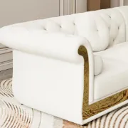 Valencia – Tufted Sectional Sofa made of Natural Wood with Gold Stainless-Steel Touch, featuring Armchair & Chaise Lounge