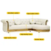 Valencia – Tufted Sectional Sofa made of Natural Wood with Gold Stainless-Steel Touch, featuring Armchair & Chaise Lounge