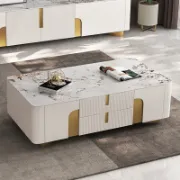 Élivane – Coffee Table & TV Unit Set with Marble and Gold Accents