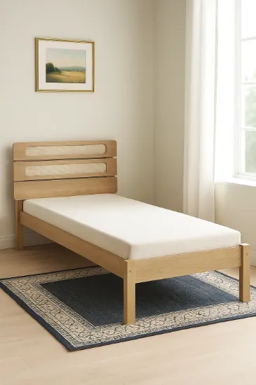Picture of Solenne – Single Bed in Natural Wood with Modern Slatted Headboard