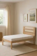 Picture of Solenne – Single Bed in Natural Wood with Modern Slatted Headboard