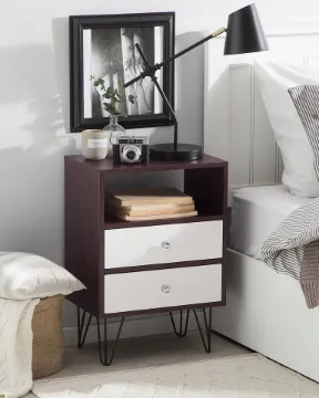 Show details for Arven – Modern Natural Wood Bedside Table with Open Shelf & 2 Drawers Picture of Arven – Modern Natural Wood Bedside Table with Open Shelf & 2 Drawers