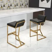صورة Clément Bar Stool – Black Upholstered Seat with Gold Frame