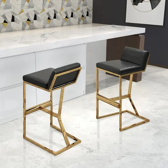 صورة Clément Bar Stool – Black Upholstered Seat with Gold Frame