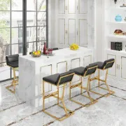 صورة Clément Bar Stool – Black Upholstered Seat with Gold Frame