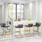 صورة Clément Bar Stool – Black Upholstered Seat with Gold Frame