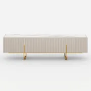Élory - Natural Wood TV Stand with Stainless Steel Legs & Marble-Look Top