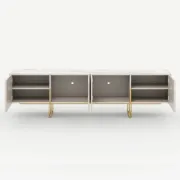 Élory - Natural Wood TV Stand with Stainless Steel Legs & Marble-Look Top