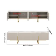 Élory - Natural Wood TV Stand with Stainless Steel Legs & Marble-Look Top