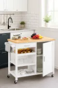 Yonn Rolling Kitchen Island with Solid Wood Top