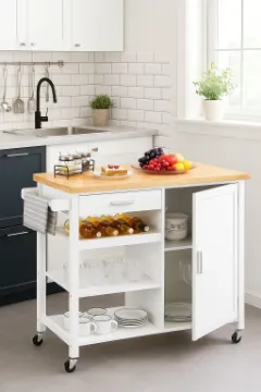 Yonn Rolling Kitchen Island with Solid Wood Top Yonn Rolling Kitchen Island with Solid Wood Top
