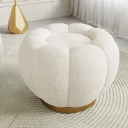 Noria Upholstered Ottoman – Natural Fabric with Wooden Base