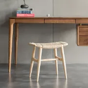 Noelle – Compact Wooden Ottoman with Square Design and Woven Fabric