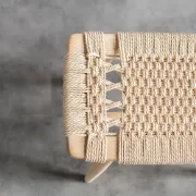 Noelle – Compact Wooden Ottoman with Square Design and Woven Fabric