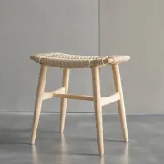 Noelle – Compact Wooden Ottoman with Square Design and Woven Fabric