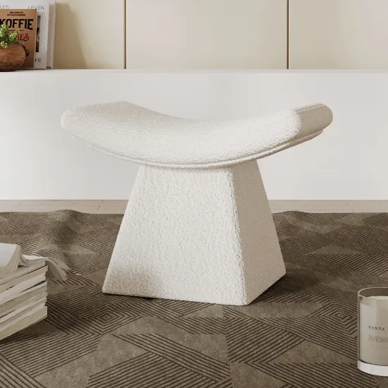 Sova Curved Ottoman – Bouclé Upholstery with Artistic Silhouette