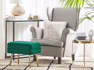 Sovana Ottoman – Luxurious Modern Design with Natural Wood Frame and Golden Metal Legs Sovana Ottoman – Luxurious Modern Design with Natural Wood Frame and Golden Metal Legs