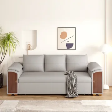 Rovano Convertible Sofa Bed – Smart Storage & Wooden Arm Design